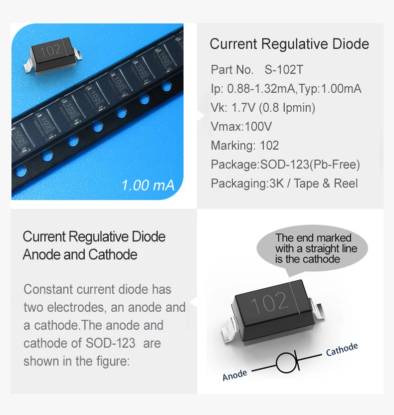 Current Regulative Diode S-102T E-102 Sod-123 Current 1.0Ma Voltage 100V