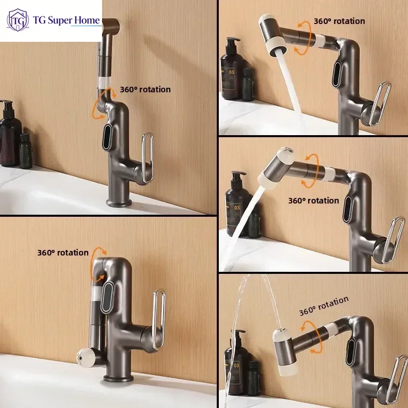 360-Degree Rotating Multifunctional Digital-Display Splash-Proof Pressurized Hot/Cold Dual-Control Vanity Sink