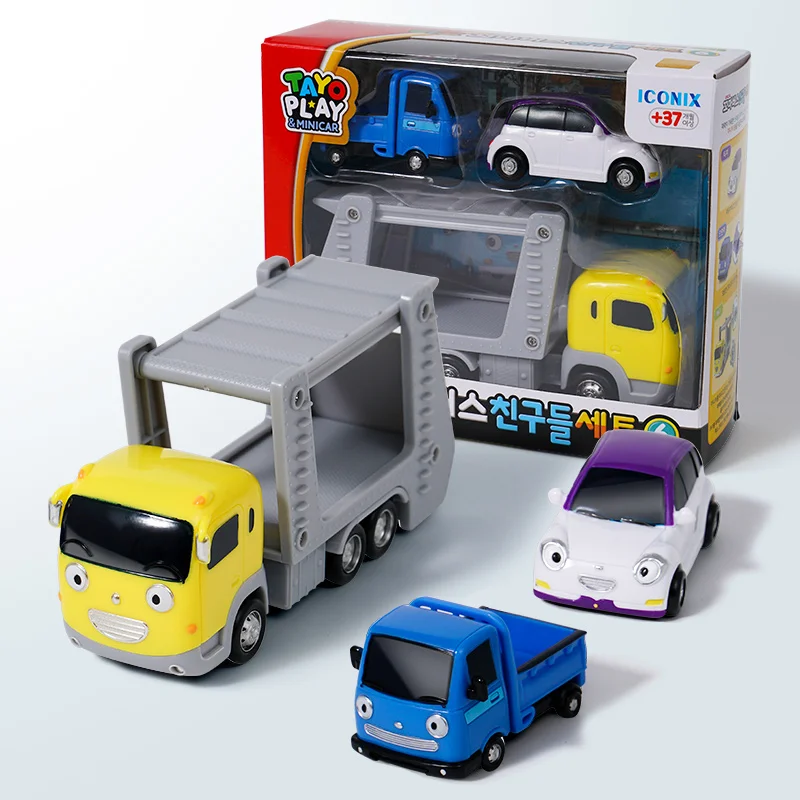 Koreaanse Cartoonbus Tayo Motortransportvoertuig Met Mini Blauwe Vrachtwagen En Witte Auto Kids Speelgoed Oyuncak Boy Cadeau