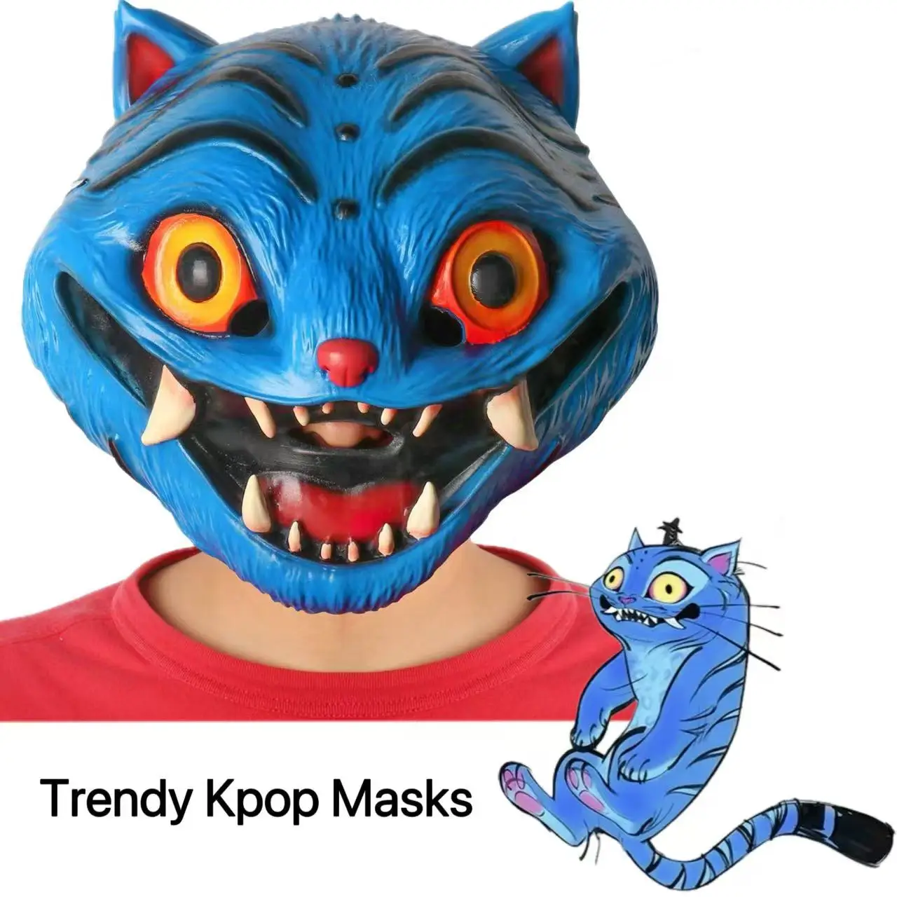 

Trendy Anime Blue Tiger Latex Mask for Cosplay Accessories Funny Scary Halloween Decorations Carnival Event Adult Headgear COS
