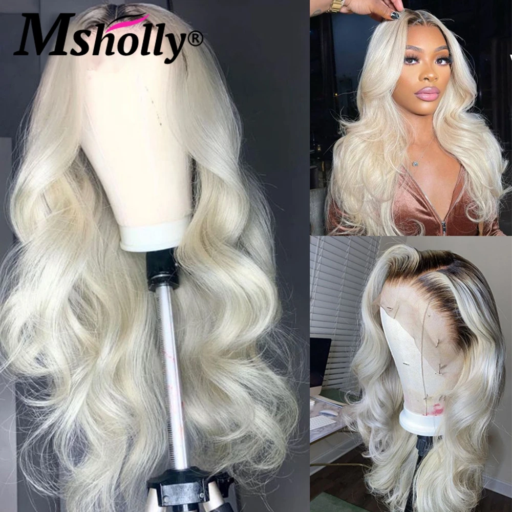 Platinum Ombre Blonde 13x4 Lace Wig Human Hair Body Wave Lace Front Wigs Brown Dark Roots 613 Blonde Wigs Remy Hair For Women