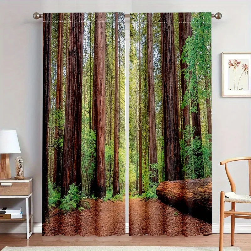 Redwood Forest Curtain, Tall Tree Nature Print Drape, Scenic Woodland Window Treatment for Living Room Bedroom Home Decor