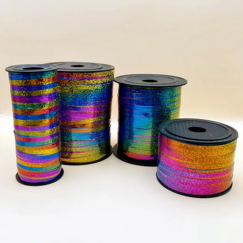 100/250/500 yards/rolle Kunststoff Laser Band 5mm Ballon Bänder Hochzeit Dekoration Folie Satin Band Curling DIY Zubehör – Detail 3
