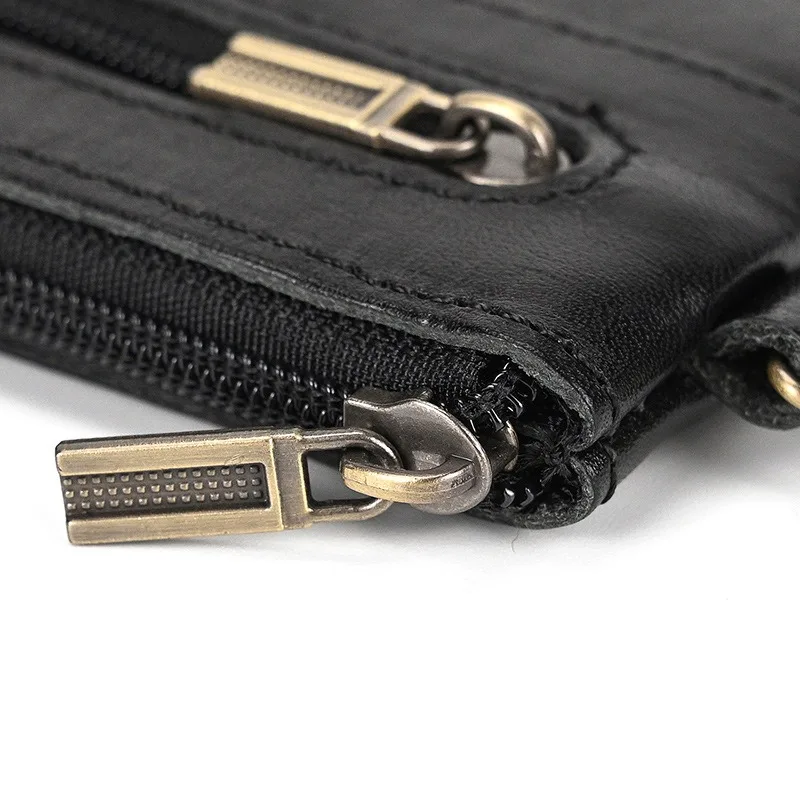 Little Coin Purse Genuine Leather Real Cowhide Men's Leather Short Wallet Mini Purse Men Women Key Wallet Card Zip with Key Ring image 4