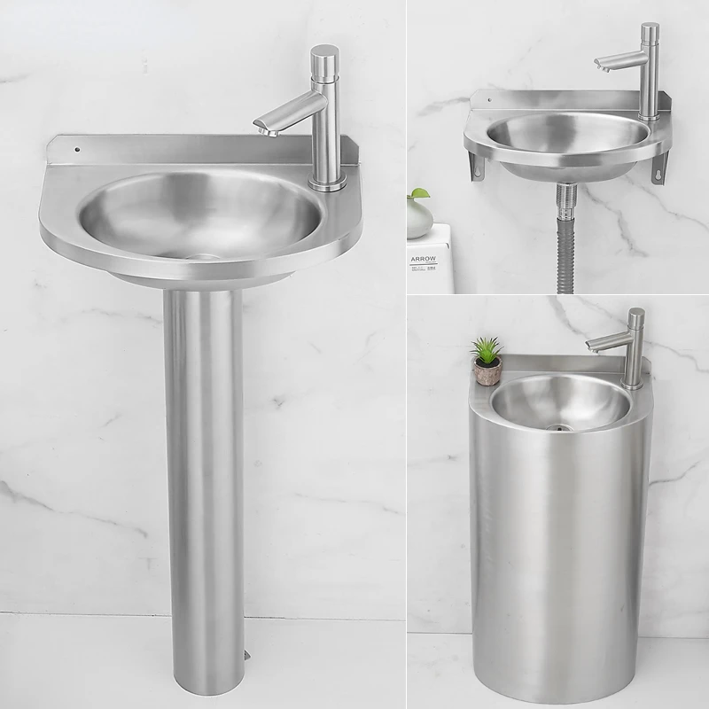 Household stainless steel wash basin, small unit, living room balcony, outdoor wash basin, column basin