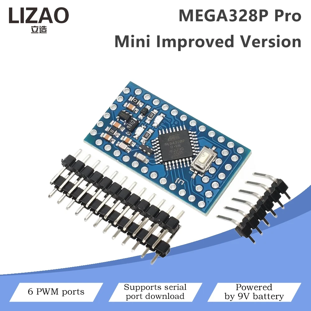 MEGA328P Pro Mini Improved Version ATMEGA328P MCU Development Board 6 PWM Ports Serial Port Download Support 9V Power Supply