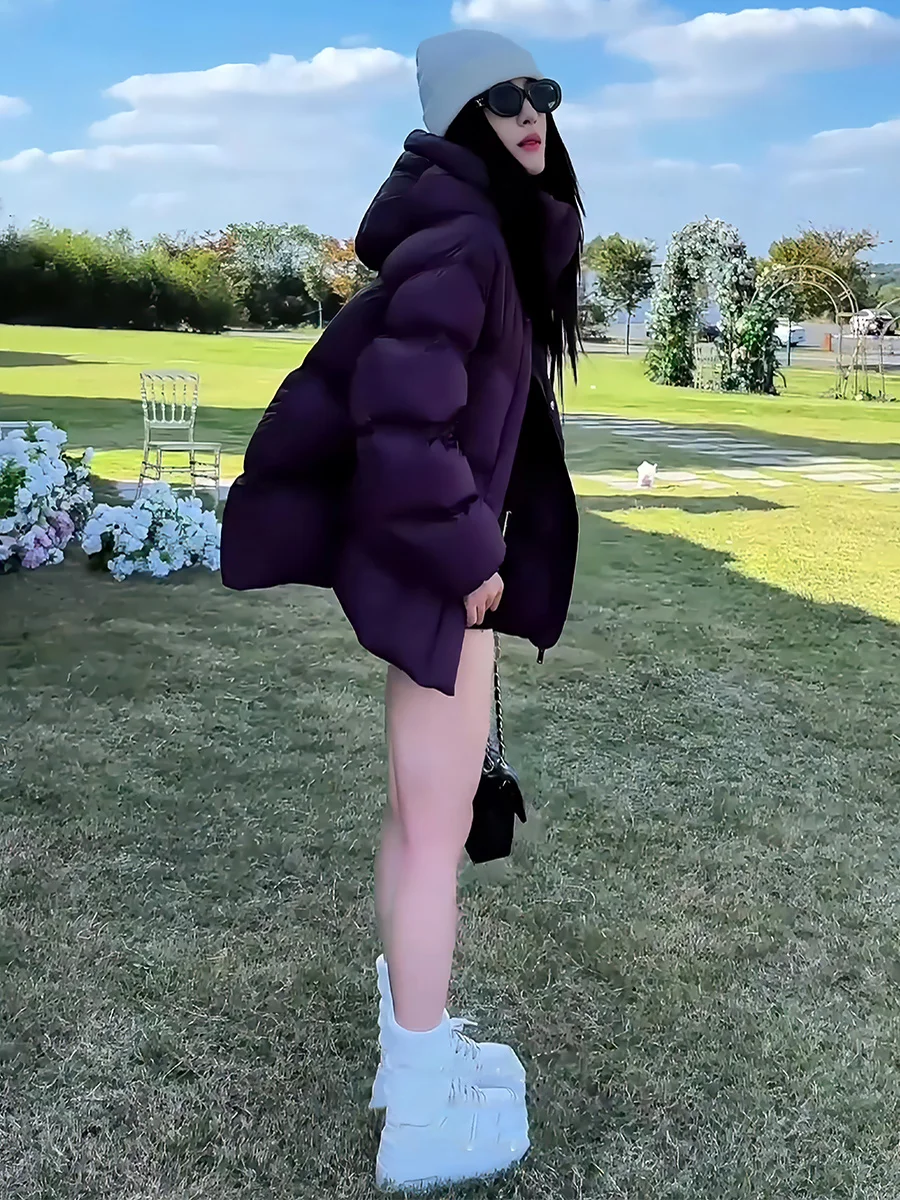 Piumino Invernale da Donna Imbottito in Piuma d'Oca Bianco con Cappuccio Caldo Elegante Lunghezza Regolare Senza Marca