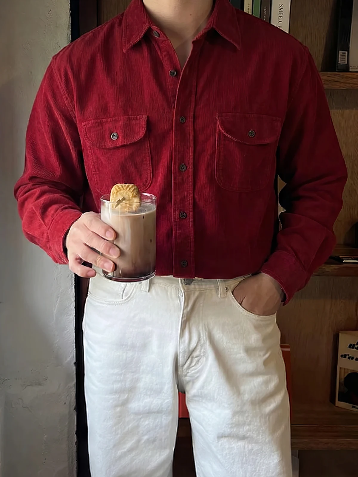 

Красная вельветовая рубашка с длинным рукавом для мужчин, весенне-осенняя праздничная рубашка, дизайн 798, традиционная одежда для празднования Китайского Нового года