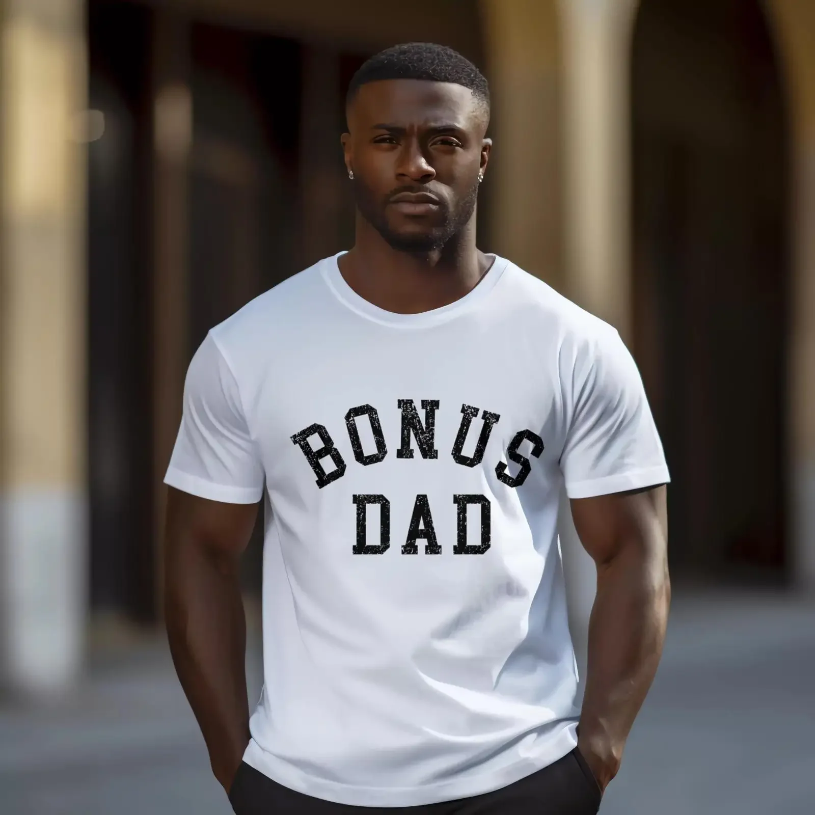 Bonus Dad Vintage Letter Print T shirt Stepfather Father's Day Casual  Top For Men vintage Washed Stretched designer clothes