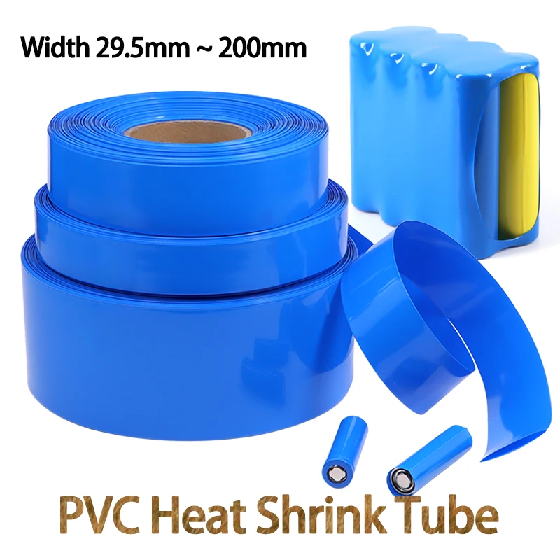 2/5M PVC Blauer Schrumpfschlauch Breite 29,5mm ~ 200mm 18650 Lipo Akkupack Isolierte Kabelhülle Schutz Akkufolie