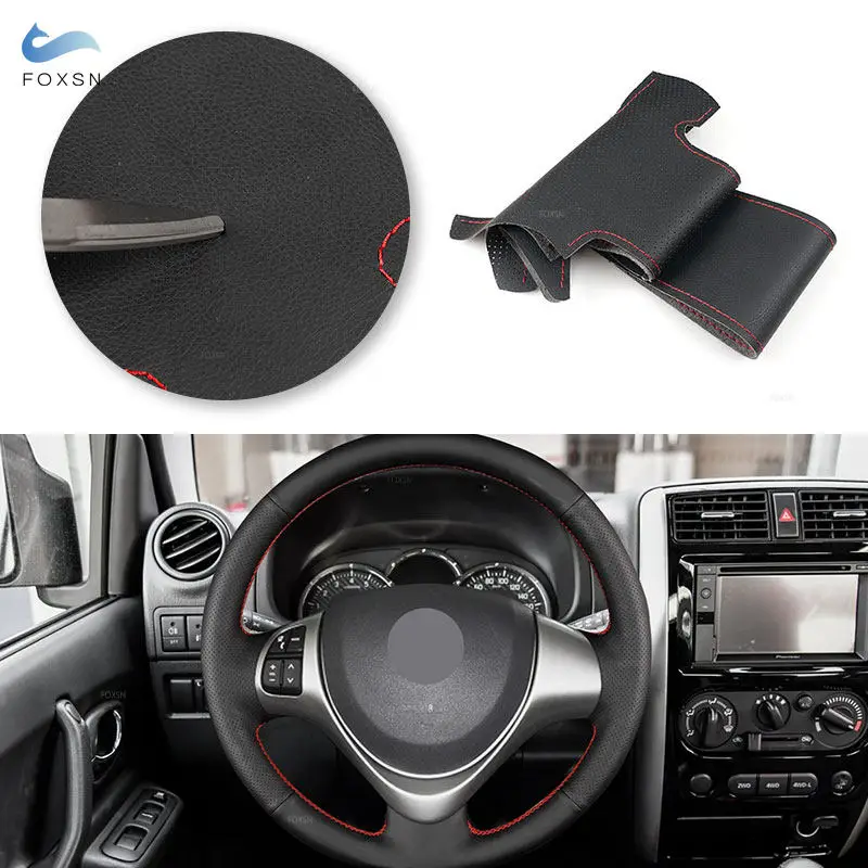 Car Steering Wheel Cover with Needles Threads For Suzuki Jimny 2015 2016 2017 2018 Microfiber Perforated Leather Accessories