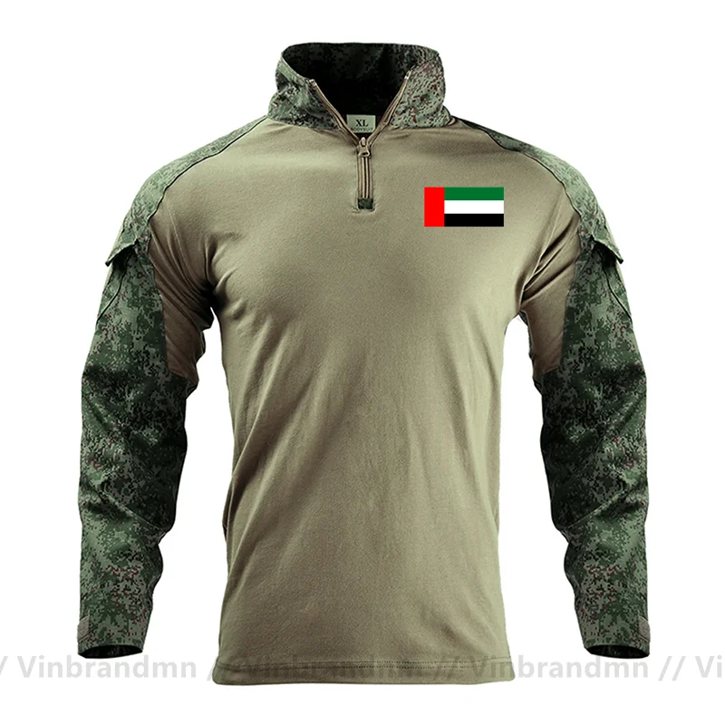 UAE Flag United Arab Emirates Design Men's Long Sleeve Combat Uniform Shirt Ripstop Cotton Tactical T-Shirt Hunting Fishing Tops