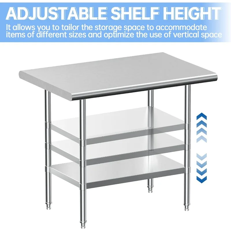 NSF Commercial Worktable with Undershelf and Legs for Restaurant, Home and Hotel - 24