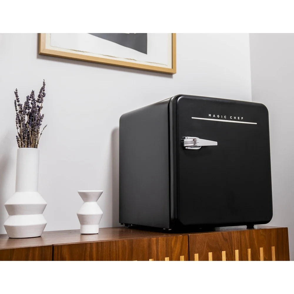 1.6 Cu Ft Retro Mini Fridge Adjustable Glass Shelf LED Light Energy Efficient Compact Refrigerator Dorm Office Kitchen