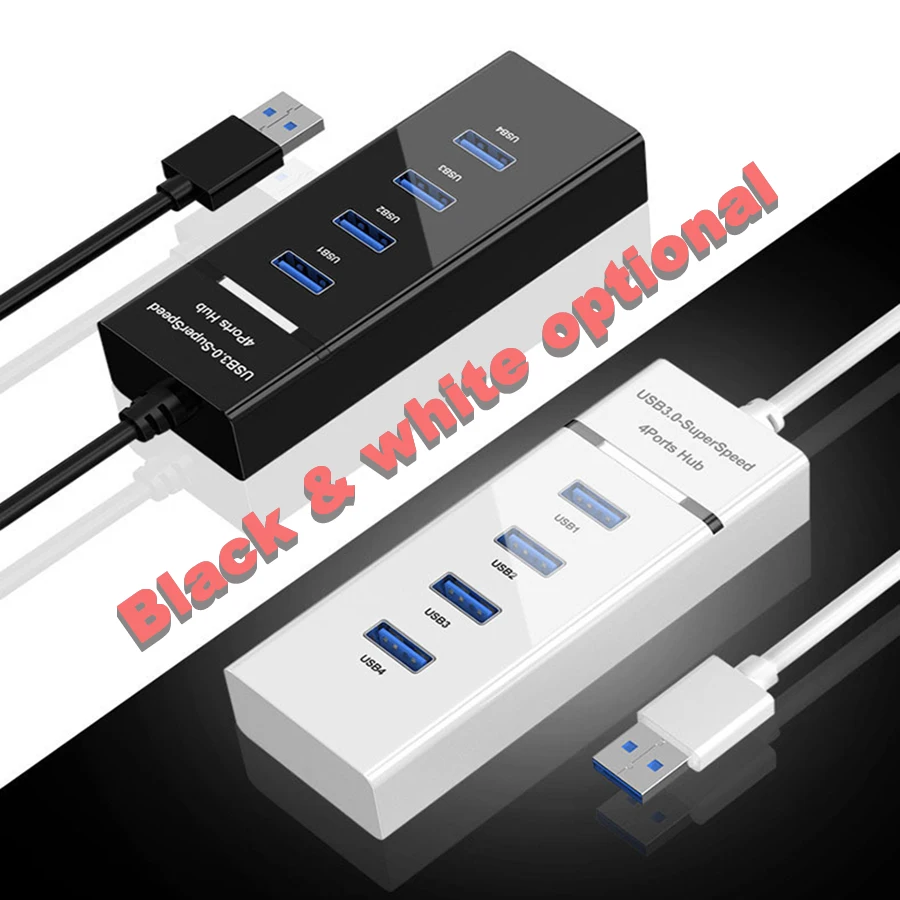 Super Speed USB 3.0 4 Ports Hub Splitter Adapter Cable Length 30/120cm For Desktop PC Mac Laptop Keyboard Mouse Mobile Hard Disk