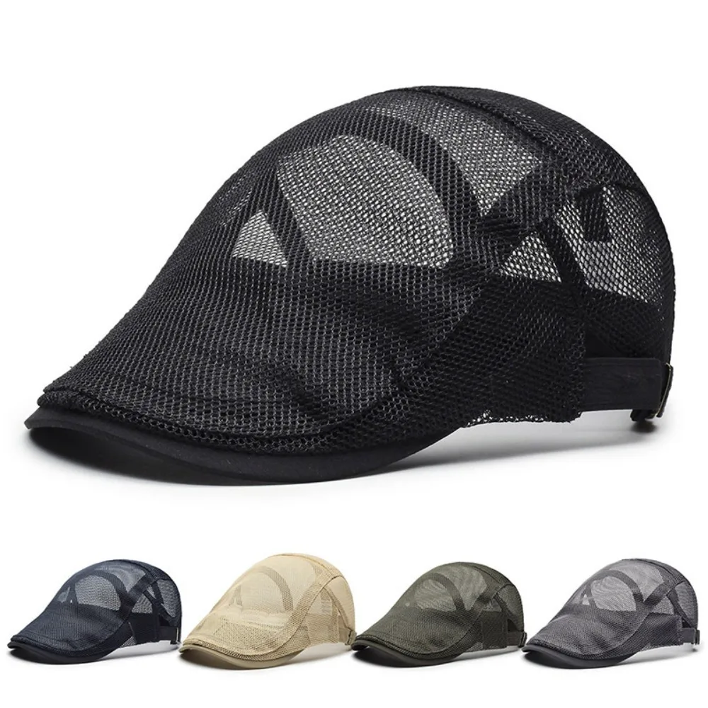 Sommer-Baskenmütze aus Netzstoff, atmungsaktiv, Sonnenhut, britischer Vintage-Stil, Unisex, leicht, lässig, für den täglichen Gebrauch im Freien