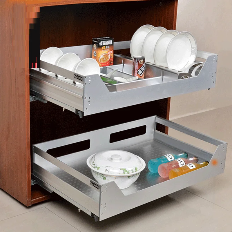 Kitchen Space Aluminum Bowl Basket Damped Rail Aluminum Cabinets