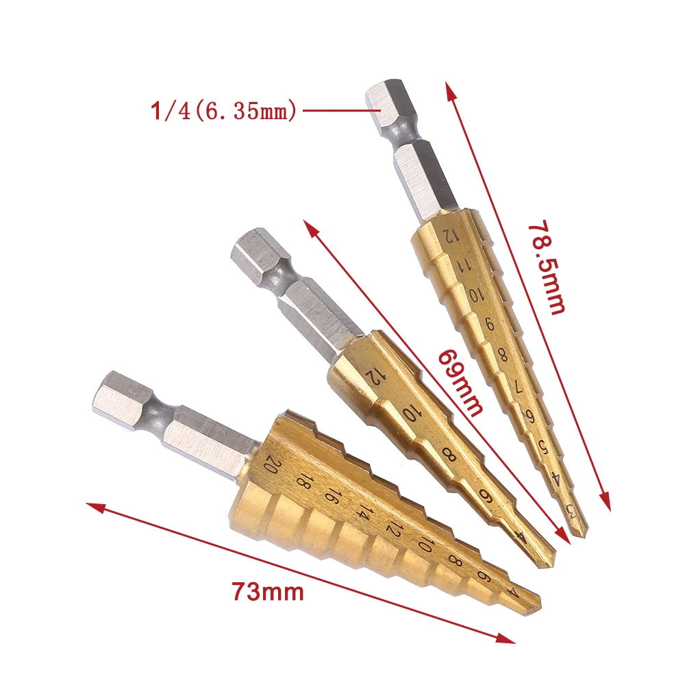 Mũi Khoét Thép Titan Bước Mũi Tay Bộ Dụng Cụ 3-12 4-12-20 4 32Mm Bước Nón Cutt Gỗ Gỗ Kim Loại Bộ Mũi Khoan