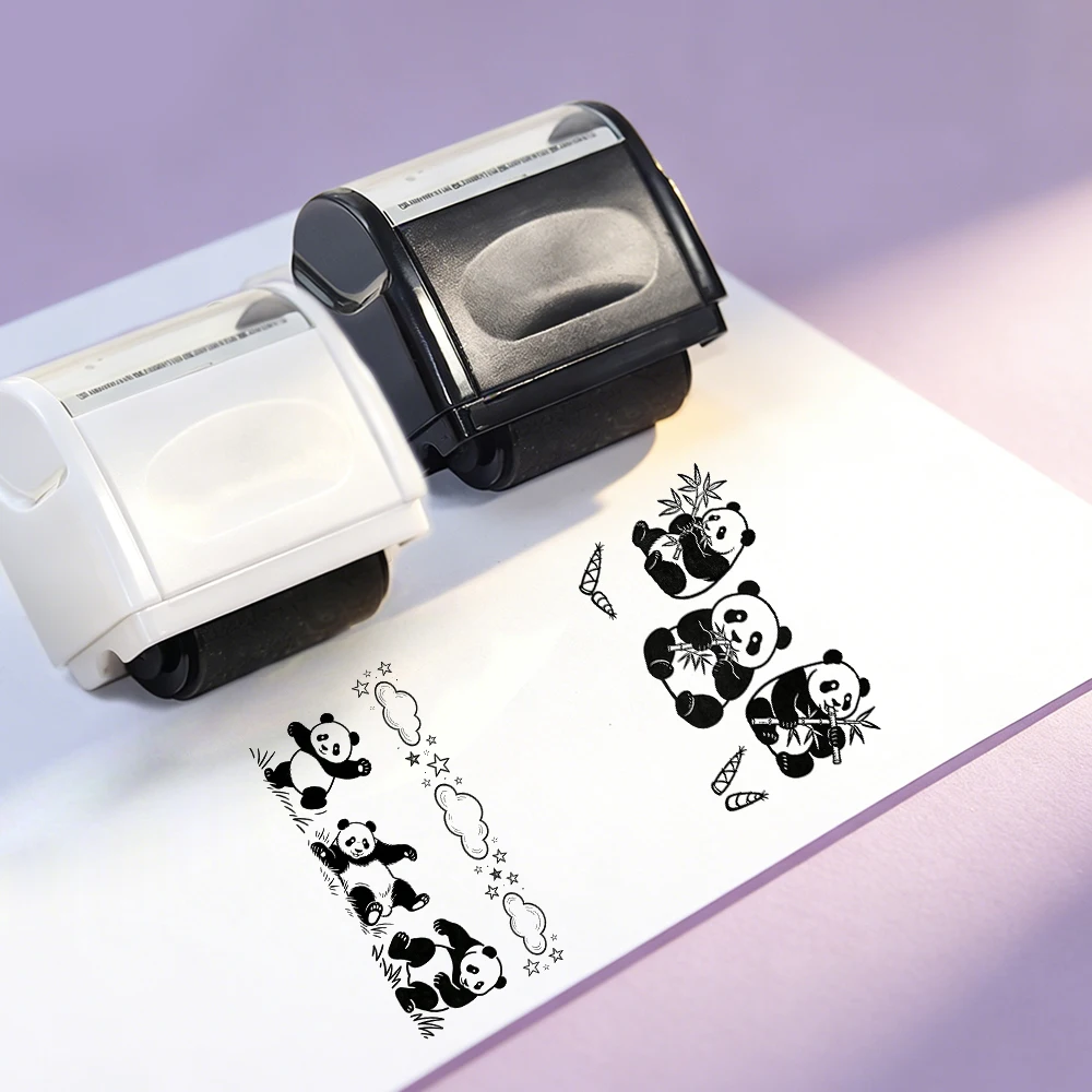 Wide version large roller stamp panda eating bamboo, panda playing, playing tai chi decorative frame hand account decoration