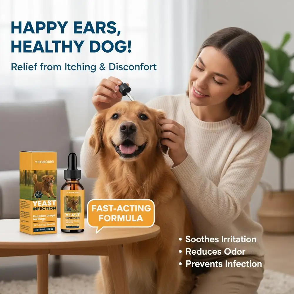 60ml Dog Ear Care Drops Alleviate Discomfort Reduce Inflammation Stop Itch Scratch Cycle Chamomile Non Irritating 1Pcs