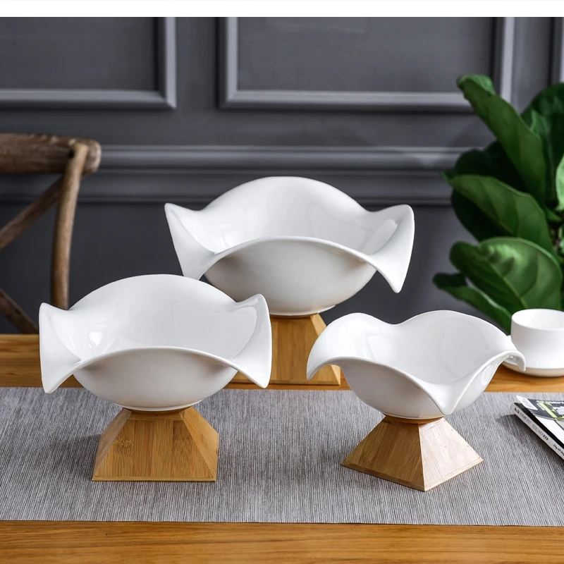 

Художественная керамическая минималистичная домашняя настольная корзина для хранения десертов, деревянная