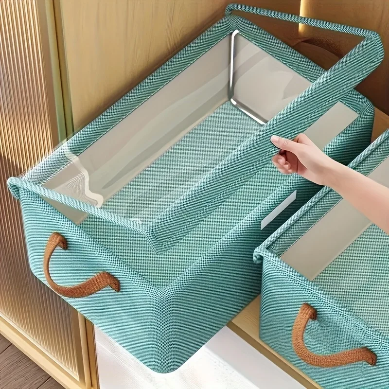 

4 шт. складные контейнеры-органайзеры для шкафа, полиуретановая ткань, стальной каркас, прозрачные откидные крышки, ящик для хранения под кроватью