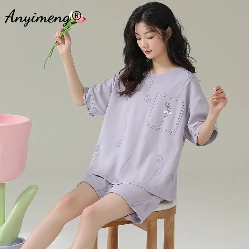 Women Pajamas 100% Cotton High Quality Sleepwear Fashion Pijamas Chic Nightwear Leisure Home Clothing Summer Pjs for Woman