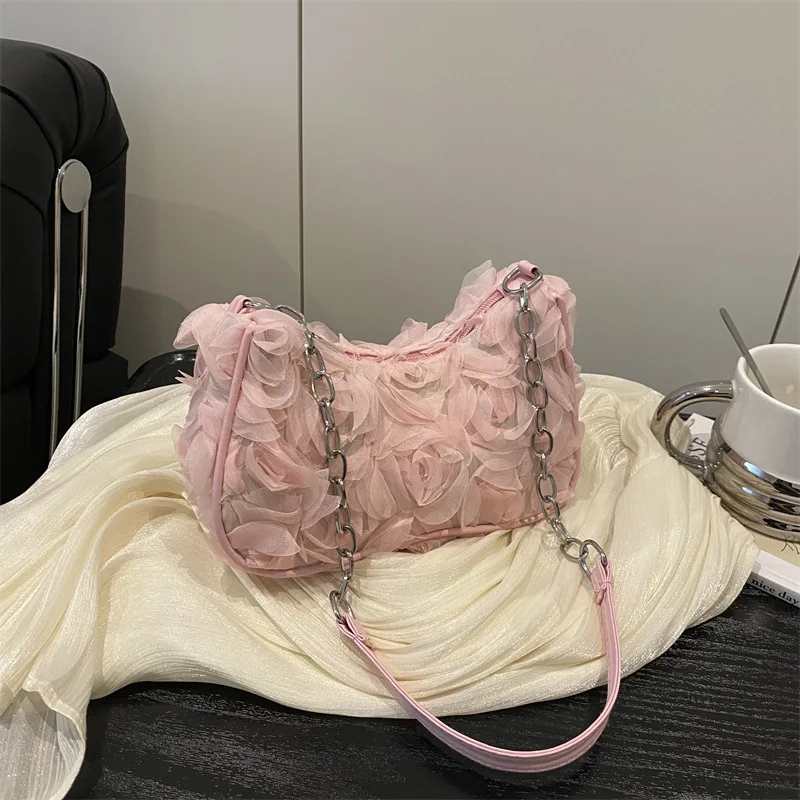 

2025 Romantic Tulle Flower Bag for Women Minimalist Shoulder Crossbody Purse Fashionable Handbag