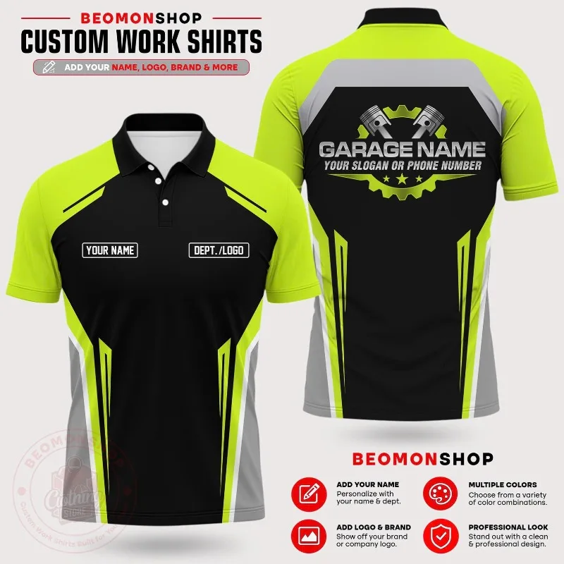 Custom Garage Polo Shirt Personalized Name Logo Short Sleeve Mechanic Work Uniform Auto Repair Team Staff Workwear for Men