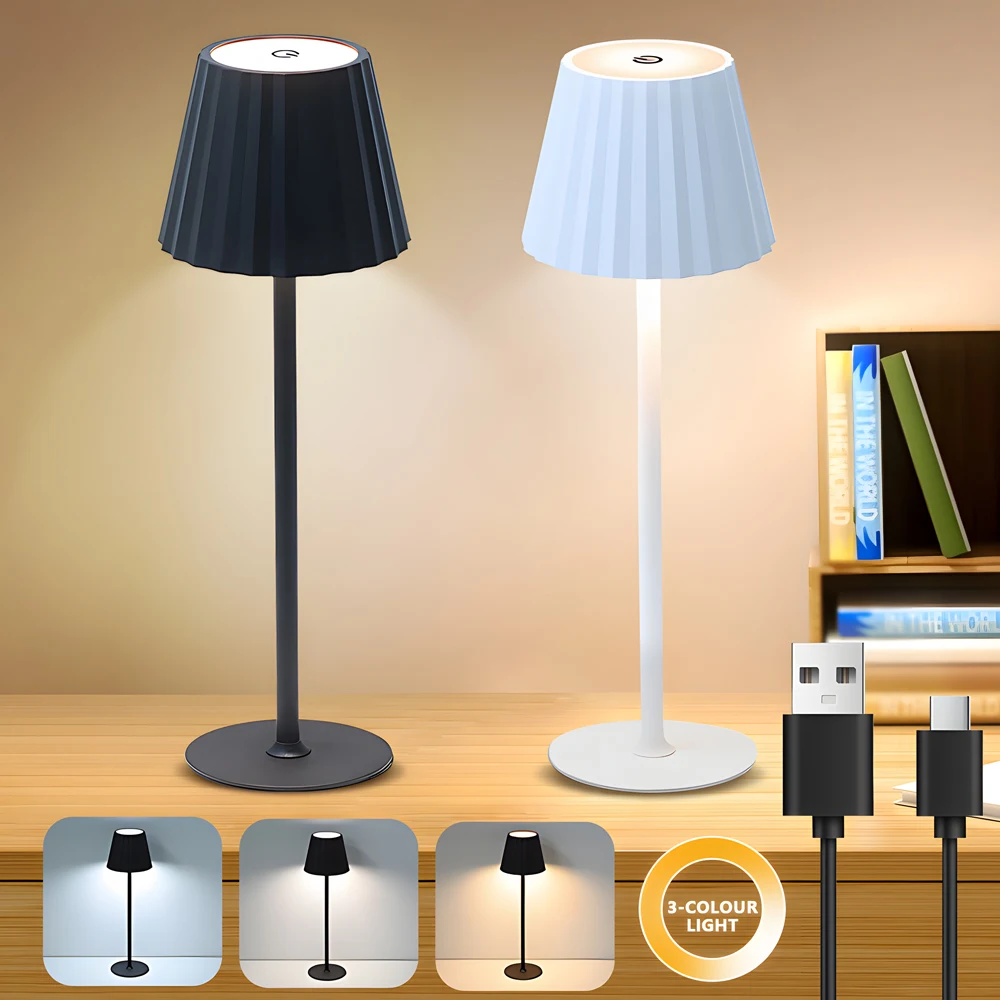 

Cordless Table Lamps Rechargeable 2 Adjustable Height Battery Operated 3 Color Dimming Portable LED Table Lamp for Bedroom Decor