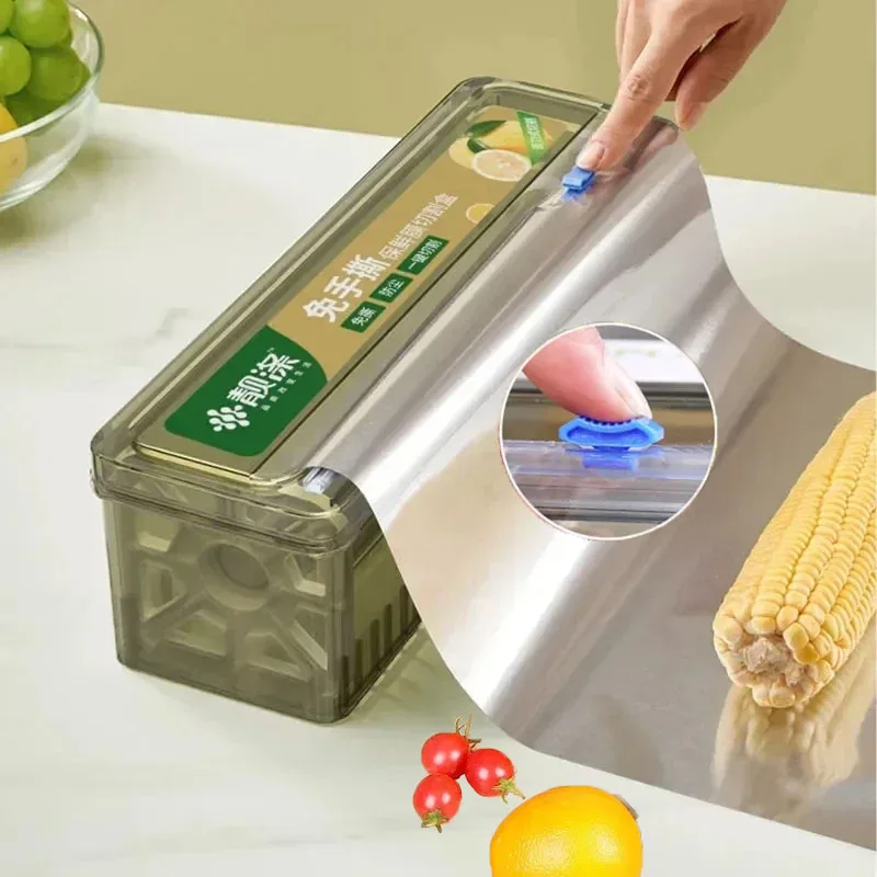 Kitchen Wrap Dispenser Plastic Cling Film Cutter Food Wrap Sharp Dispensers Cutter Cling Film Storage Box Organizer Kitchen Tool