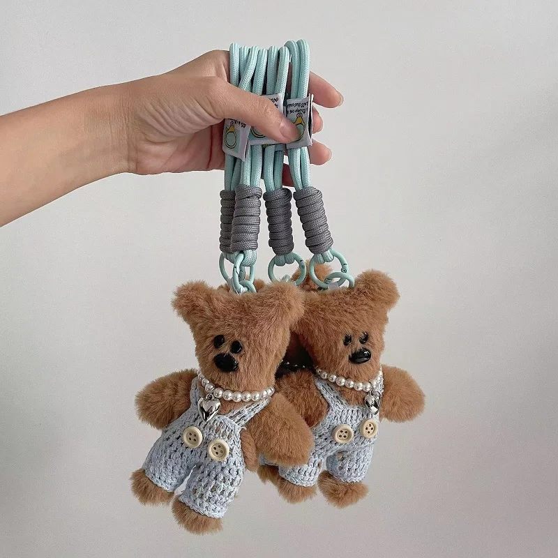 15cm Lovely Small Bear Toy Plush Keychain Backpack Pendant Cartoon Anti drop chain Cute Car Keyring Girls Women Bag Accessories