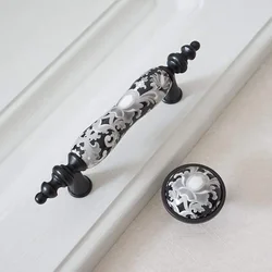 Ceramic Handle Black Flower Bronze Ceramic Knob Handles Door Handles Drawer Pull Rustic Kitchen Cabinet Handle Furniture Decor