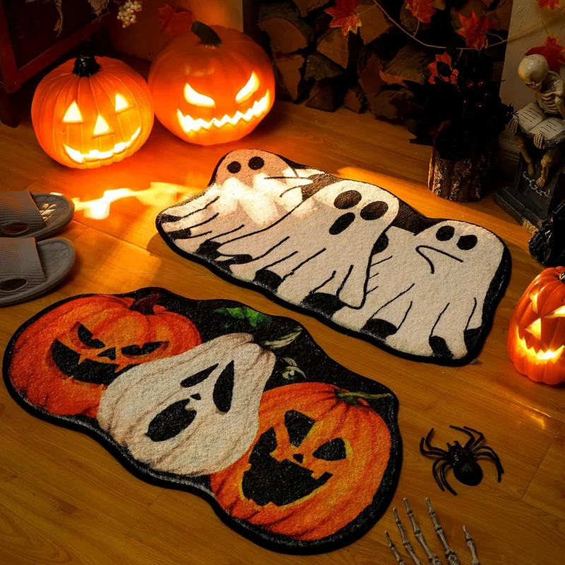 VIKAMA Irregular Halloween Ghost Bat Bath Mat Non‑Slip Floor Mat For Bathroom Indoor Household Festival Decoration