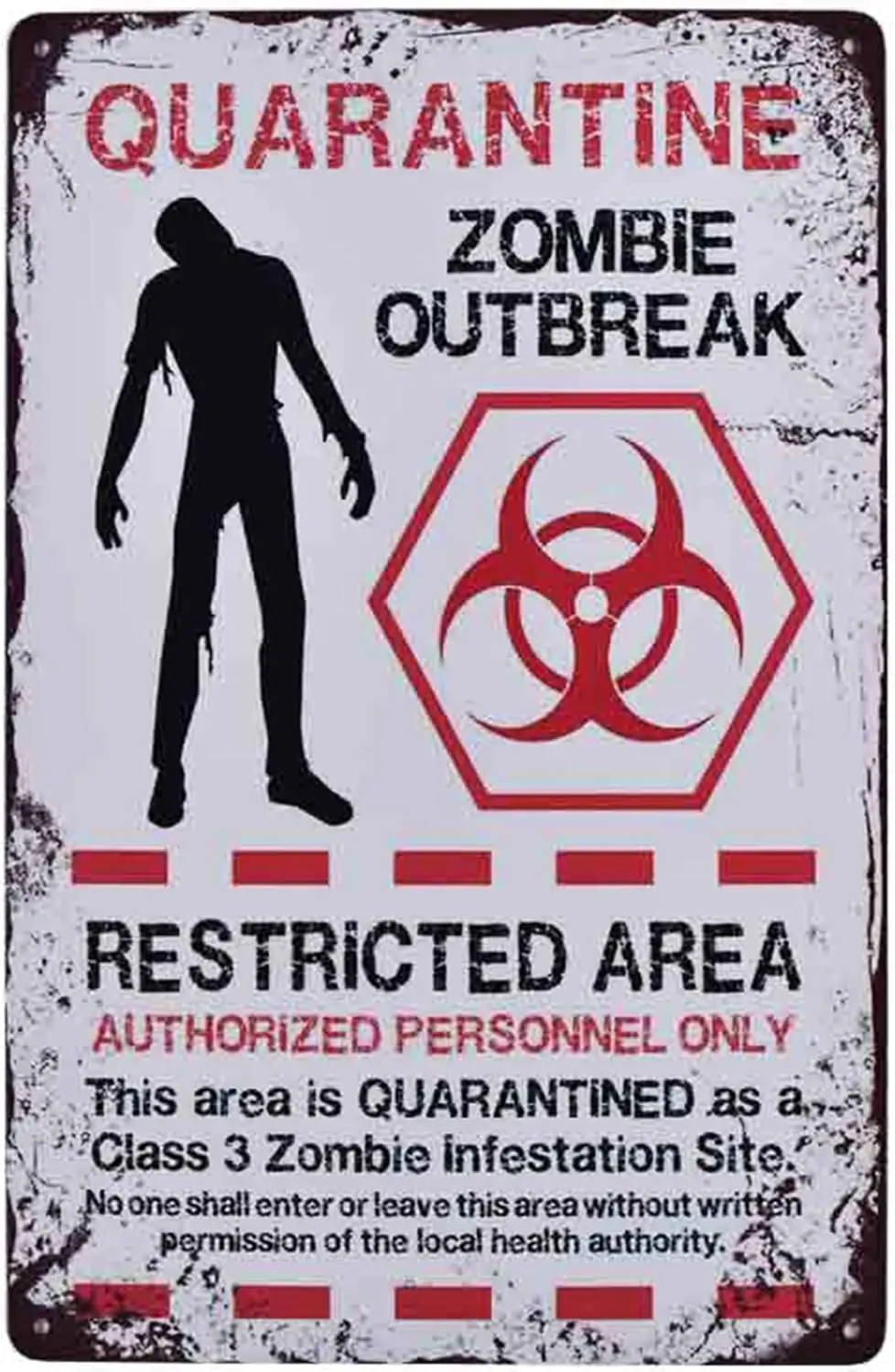 Flytime Warning Restricted Area Quarantine Zombie Outbreak Vintage Tin Signs Retro Metal Plate Wall Decor Funny Coffee Bar