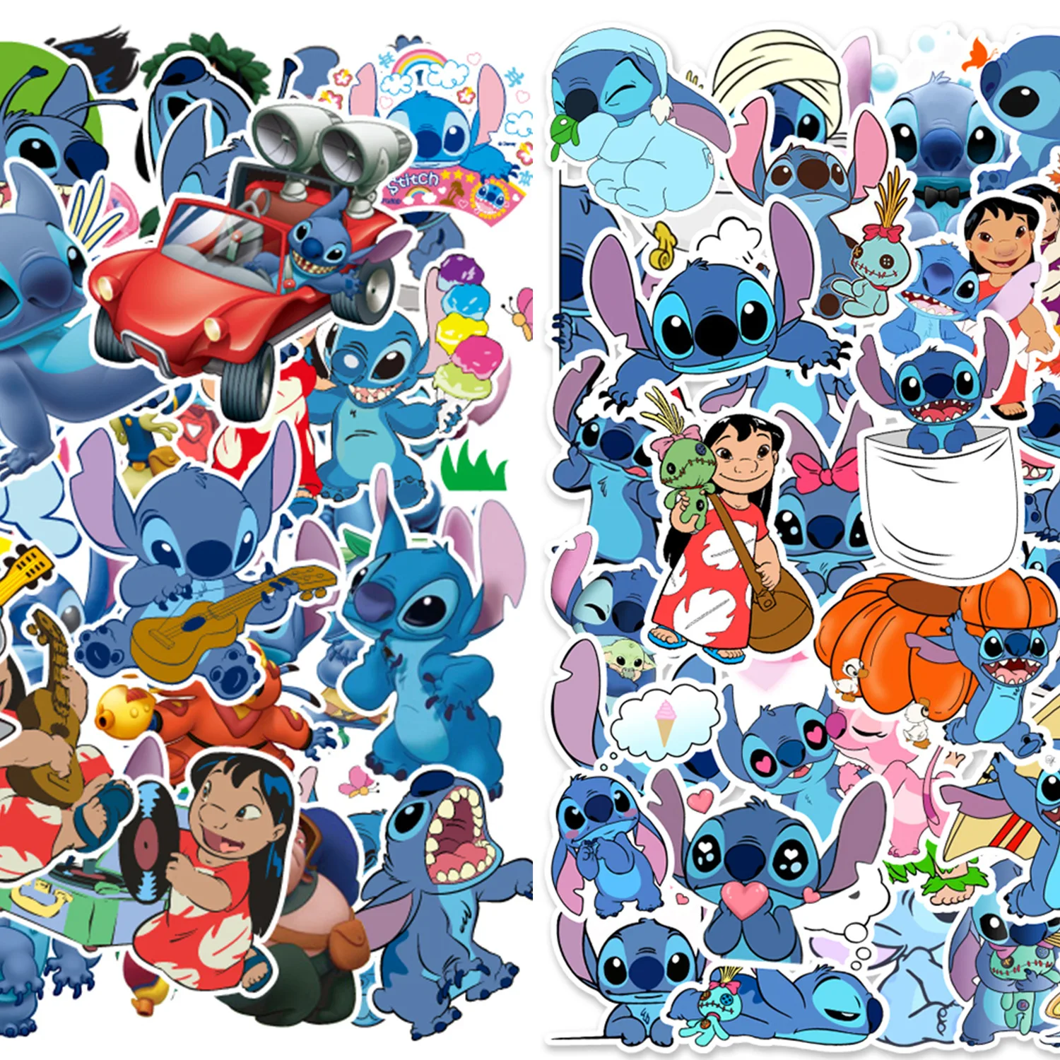 50/100Pcs Cartoon Disney Lilo Stitch Stickers Decals for Scrapbook Laptop Bike Luggage Skateboard Cute Graffiti Sticker Toy Gift