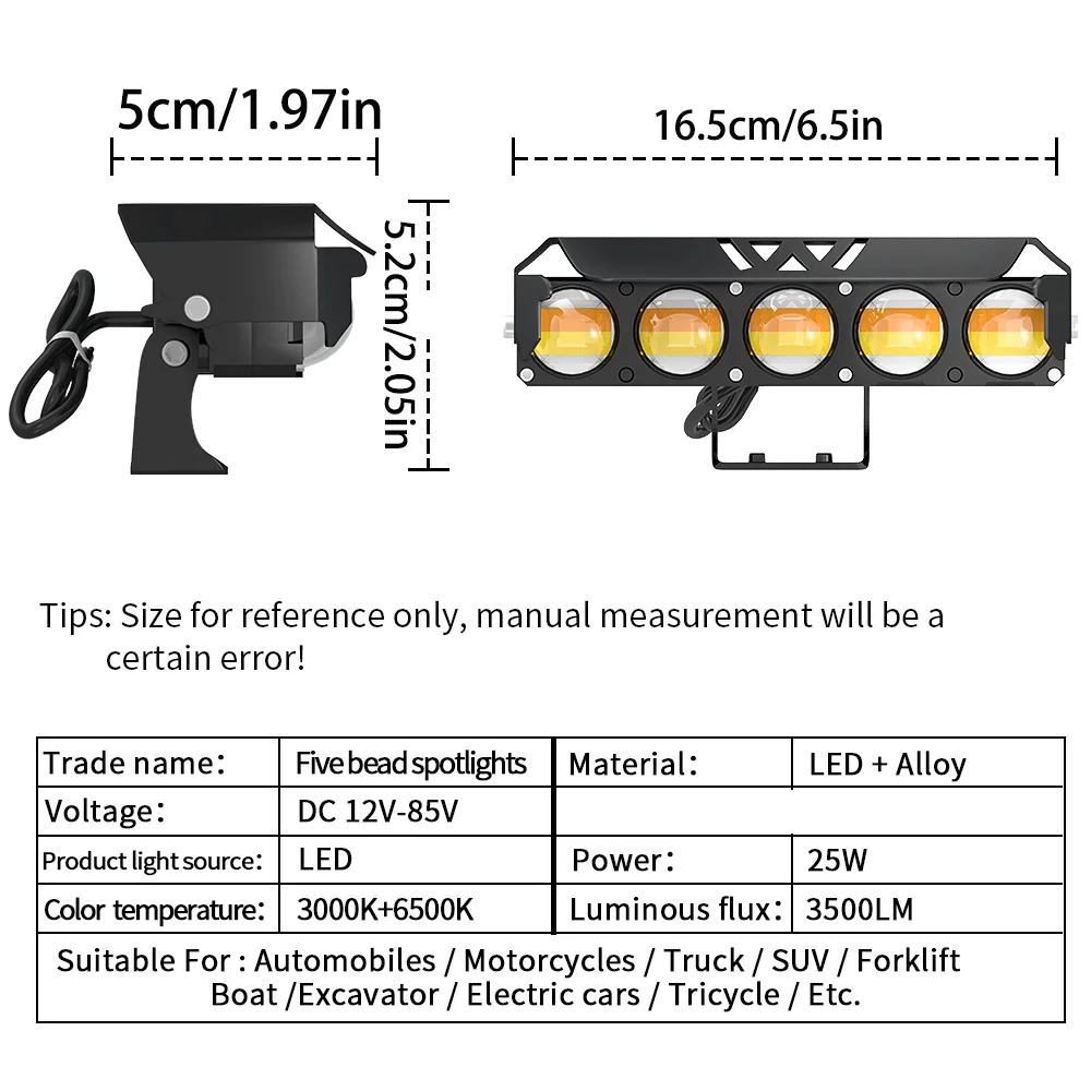 كشاف عمل 12 وات 5LED - مفتاح أصفر/أبيض، 12 فولت-85 فولت، للسيارة/موتو/جيب/SUV، مود للطرق الوعرة #3