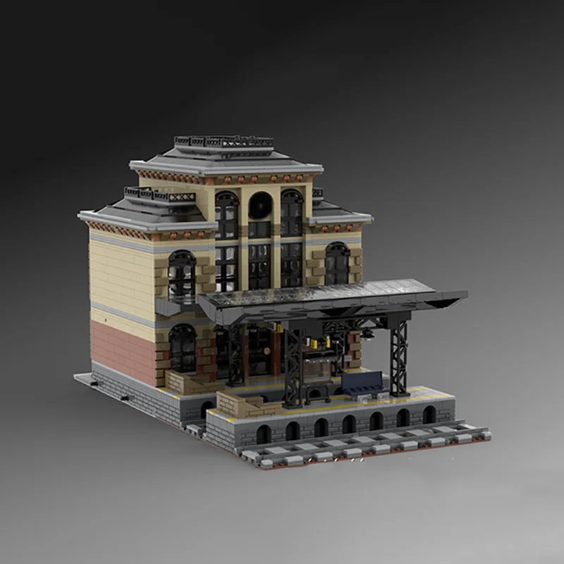 3619PCS Stazione ferroviaria tedesca modulare MOC Blocchi di costruzione modello fai-da-te - Stazione ICE moderna con carrello portabagagli e espositore