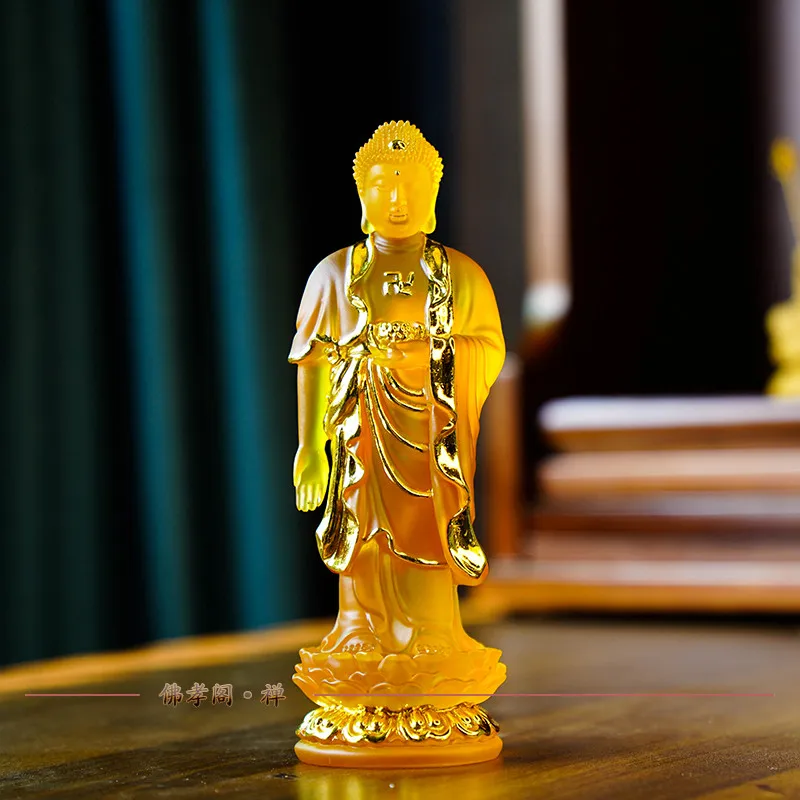 

CZ Water Glazed Amitabha Standing Buddha Statue Home Buddha Hall Offering Western Pick-up Station Statue Temple Ornament