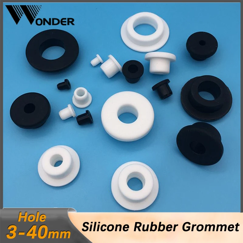 Round Hollow Silicone Rubber Grommet Hole Plug Cap Wire Cable Wiring Protect Bushes O-ring Sealing Gasket Black White Bore3-40mm