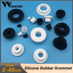 Round Hollow Silicone Rubber Grommet Hole Plug Cap Wire Cable Wiring Protect Bushes O-ring Sealing Gasket Black White Bore3-40mm