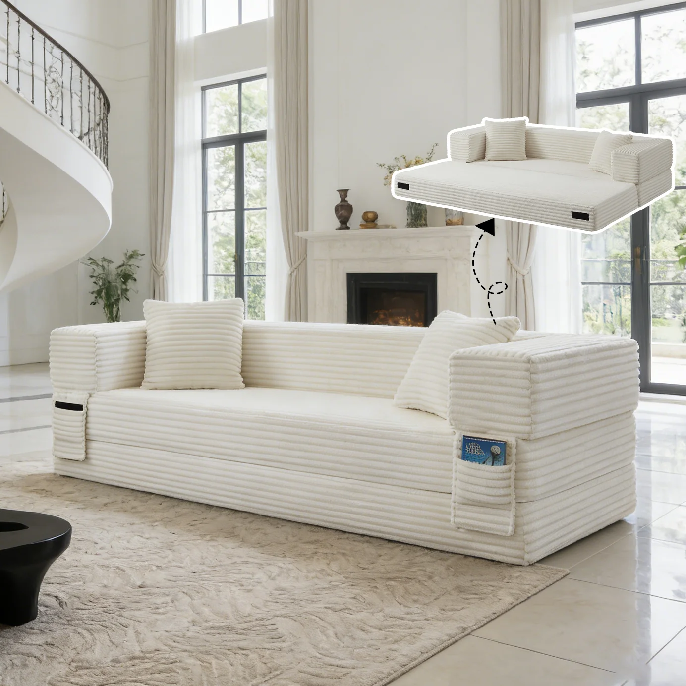 El sofá cama se puede plegar. Es un sofá/cama plegable versátil y multifuncional, estilo sala de estar, que se puede empacar al vacío.