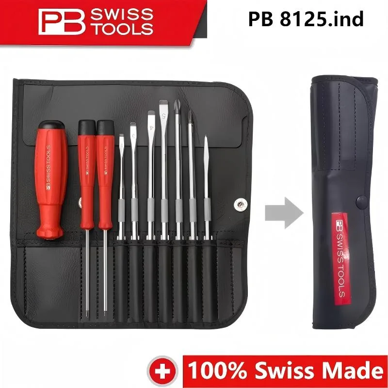 PB SWISS 8125 Multifunctional Interchangeable Head Screwdriver Set, Phillips, One Piece, Plum Blade Hexagonal Combination Tool