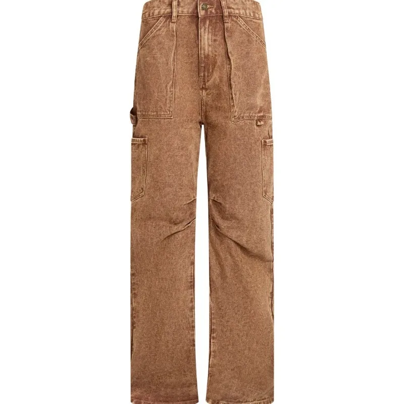

Retro Multi-pocket Loose Casual Low-rise Overalls Straight Jeans Durable and Breathable for Street Trendsetters Cotton Trousers