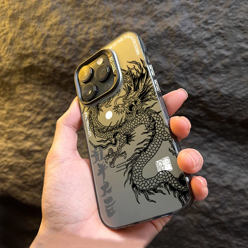 Luxury Dragon Totem Anti-drop Armour Case For iPhone 16 Pro Max 15 14 13 12 11 Pro XR XS 7 8 Plus Lens protect plating Cover New