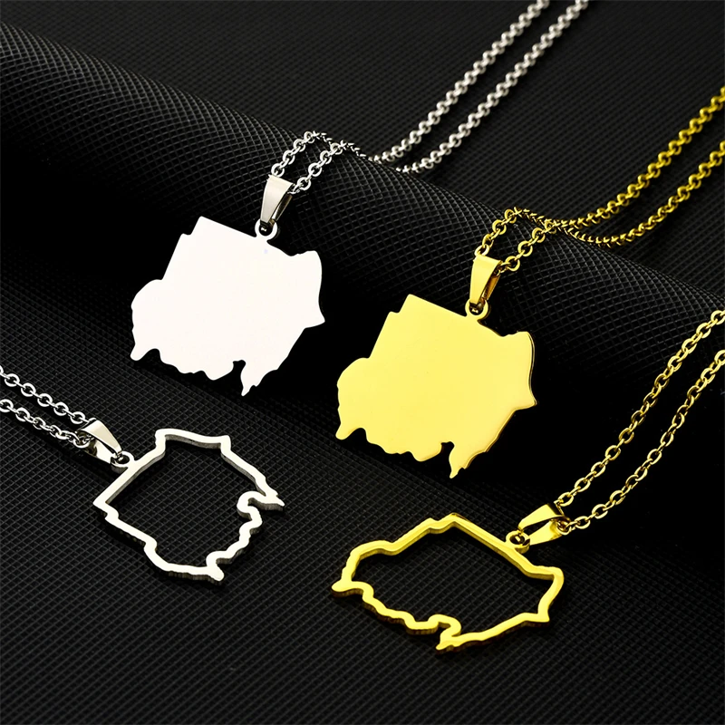 The Republic of South Sudan Map Outline Pendant Necklaces Silver Color/Gold Color Enamel Jewelry South Sudanese Maps Ethnic Gift