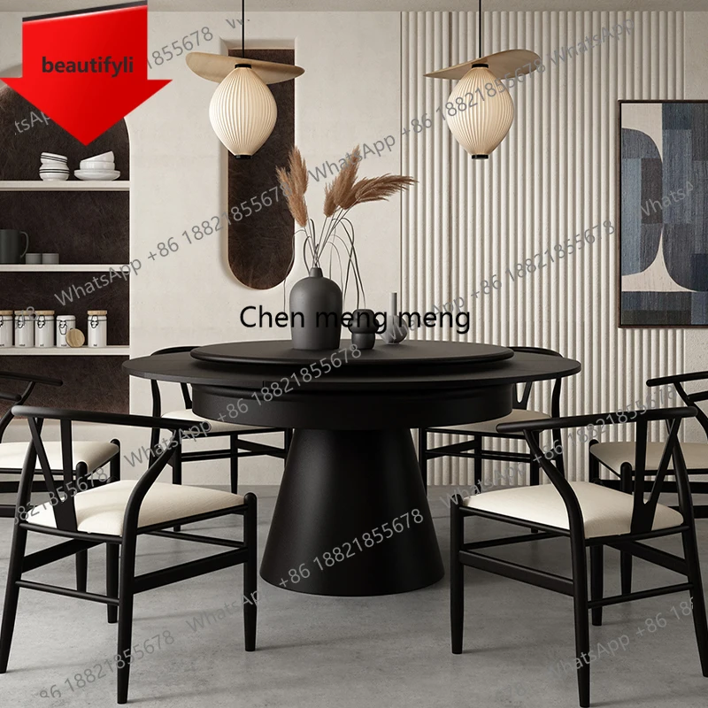 

X188 Deformation dining table retro style small apartment solid wood dining table rotating and retractable household round tabl