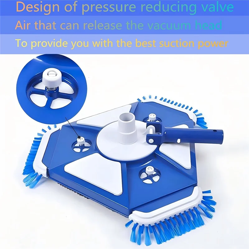 رأس مكنسة كهربائية معززة لحمام السباحة مع فرشاة جانبية عالمية ومحول خرطوم قابل للدوران