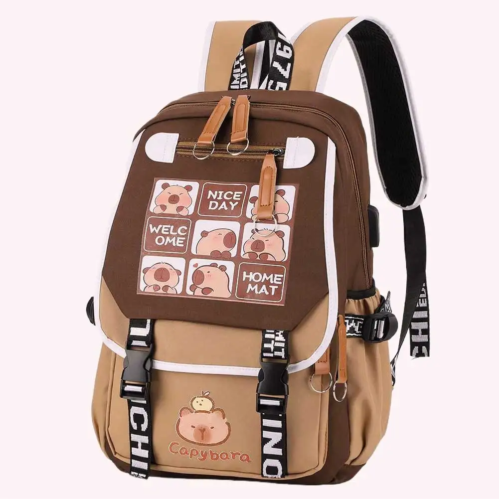 

Cartoon Capybara Backpack with Pencil Case Capybara Flap Backpack Large Capacity Cute Bookbag School Bag for Kids Girls Boys