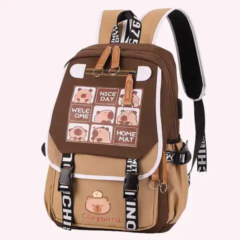 Cartoon Capybara Backpack with Pencil Case Capybara Flap Backpack Large Capacity Cute Bookbag School Bag for Kids Girls Boys